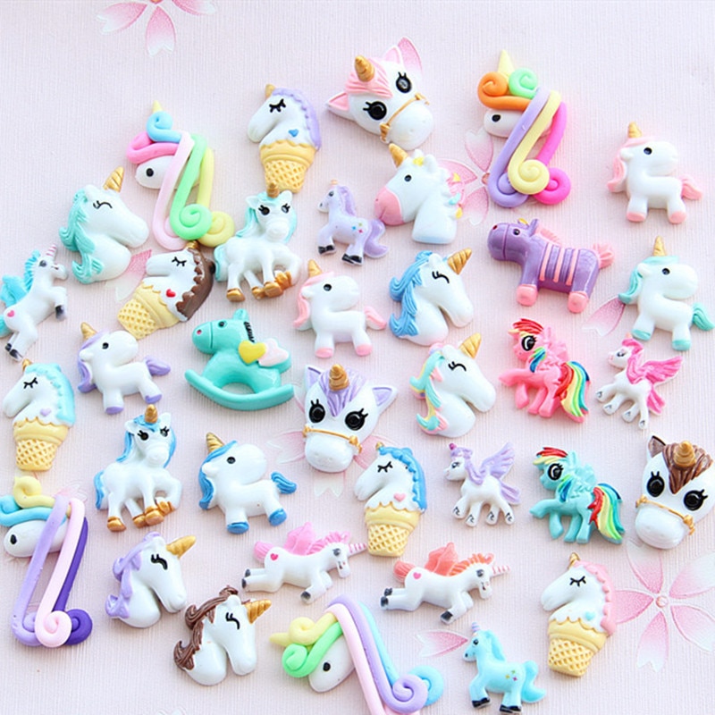 10pcs Unicorn Charms for Slime Filler DIY Ornament Phone Decoration Accessories Resin Charms Mud Clay Slime Supplies Kids Toys