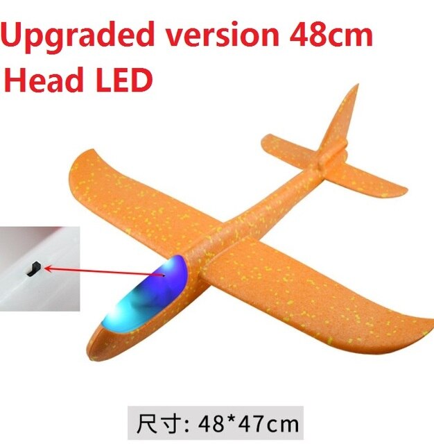 Schiuma aereo aliante bambini aeroplani lampade a Led modalità di volo aerei inerziali bambini lancio a mano all&#39;aperto giocattoli sportivi regalo: head LED 48cm yellow