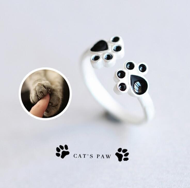 Jisensp Einstellbare Katze Ring Nette Katze Pfote Finger Ring Schmuck für Frauen Junge Mädchen Art Geburtstag