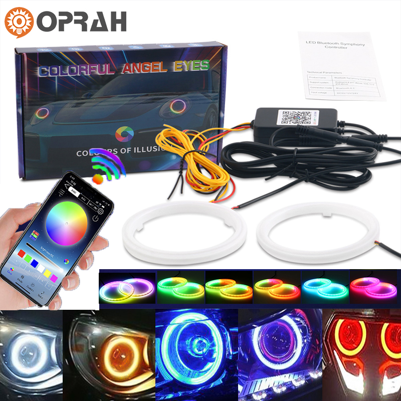 Bil LED Angel Eyes Halo Ringar - RGB med Blinkers - 60mm till 120mm - APP Bluetooth DRL Strålkastare