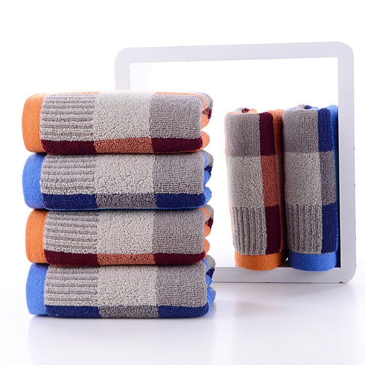 1pc katoenen blauwe gezichtshanddoeken, gekleurde geruite badhanddoeken, 34*73cm absorberende badhanddoeken