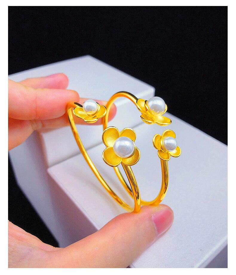 frauen neue armbänder luxus Japanischen und Koreanischen stil kleine frische perle doppel blume öffnen Armbinde frauen