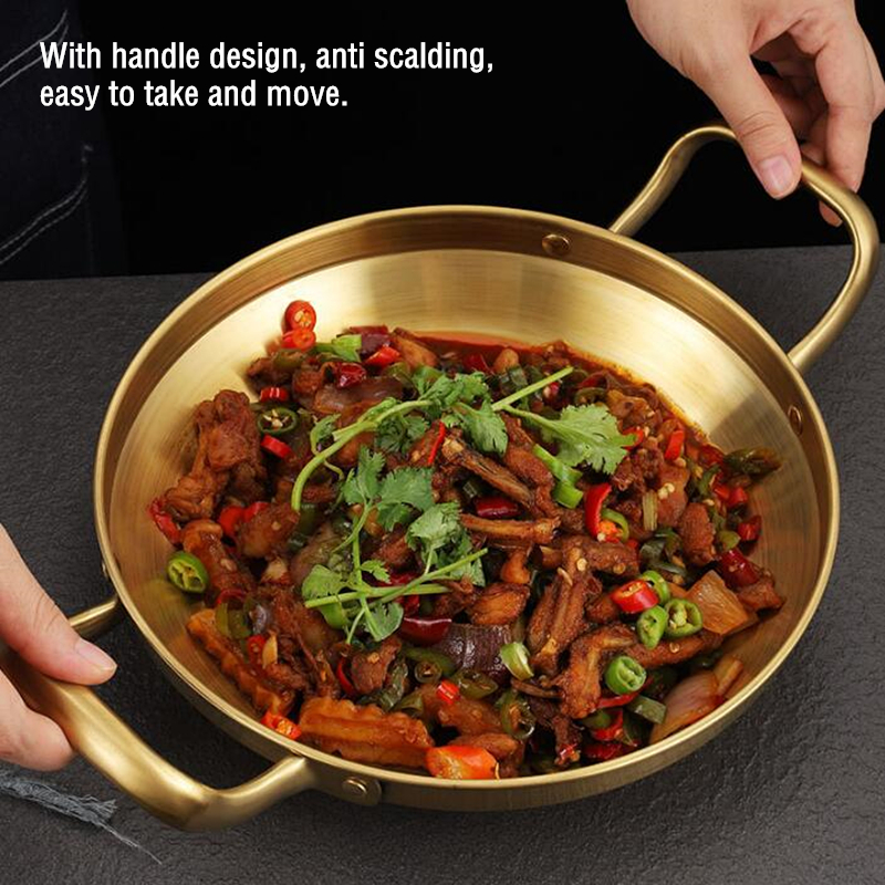 Seafood Rice Pot Stainless Steel Double Handle Pans Home Cooking Pot Frying Picnic Plates Cookware Pot Flat Bottom Dry Pot