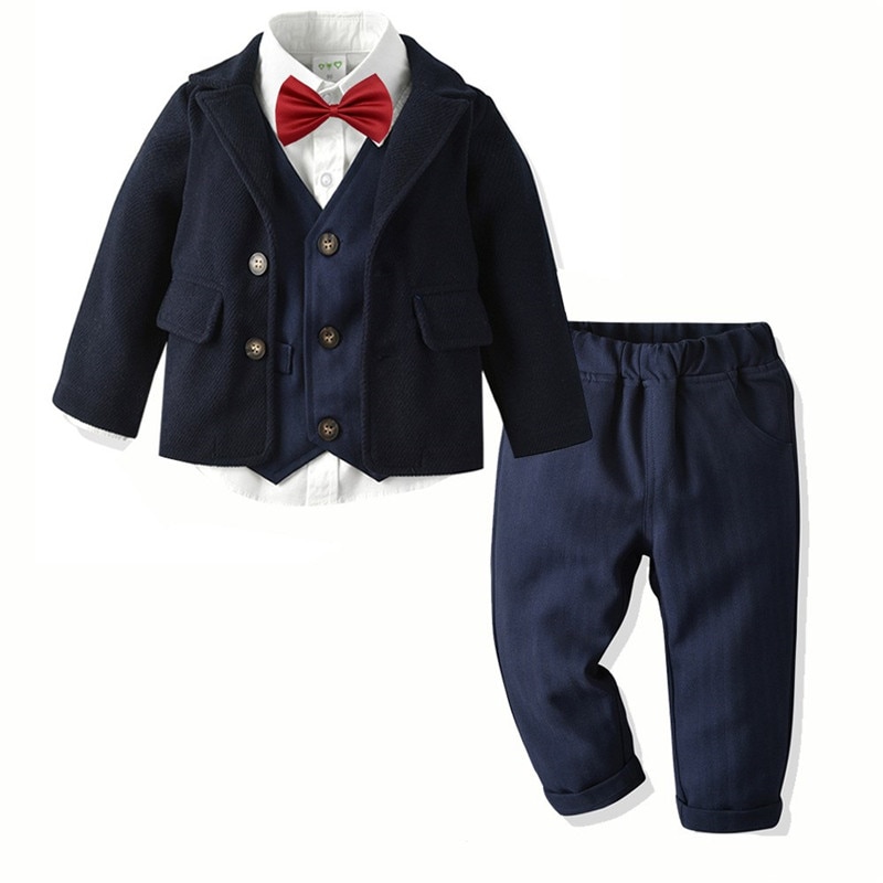 Baby drenge jakkesæt 5 stk/sæt jakke jakke bukser skjorte med sløjfe børn fødselsdagstøj formel kostume fest kjole vest bukser