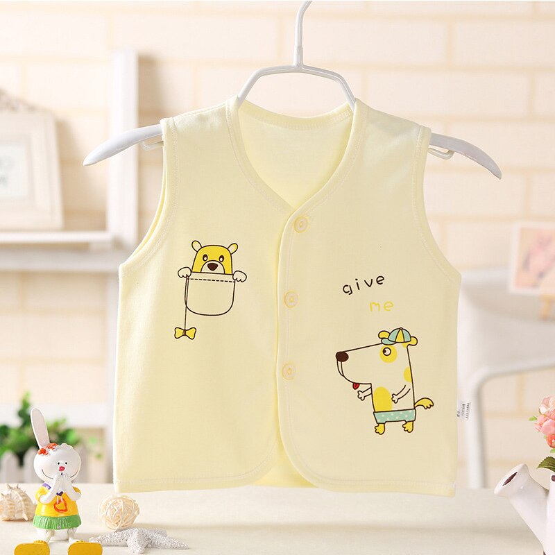 Chien Cartoon bébé gilet 100% coton doux infantile gilet confortable bébé garçons filles vêtements v-cou printemps été bébé filles vêtements: Yellow Dog / 3M
