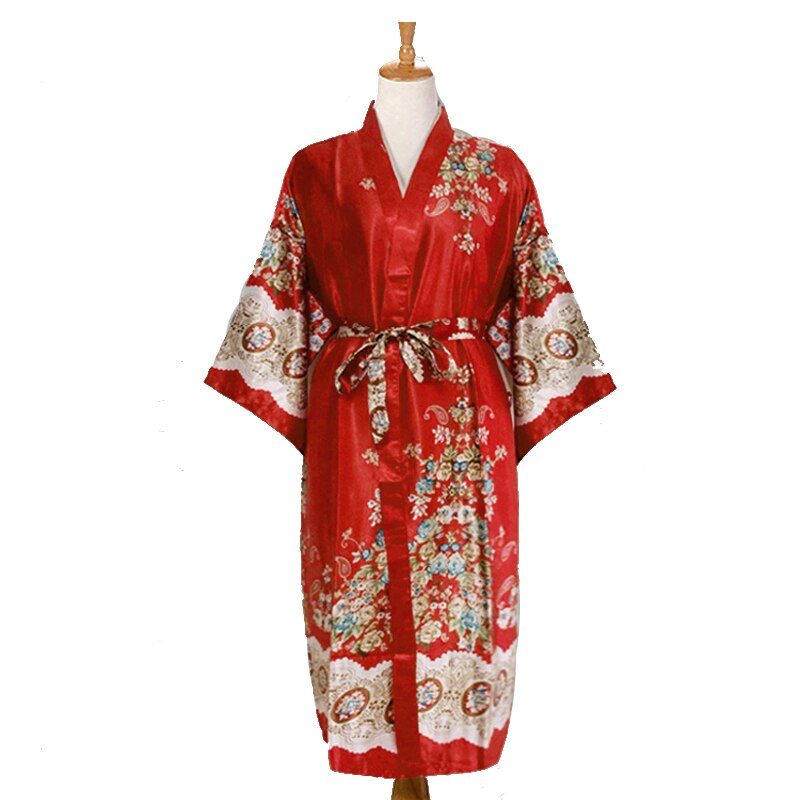 Factory Direct Selling Green Chinese Men Satin Rayon Robe Print Kimono Bath Gown Summer Casual Home Wear Male Nightwear