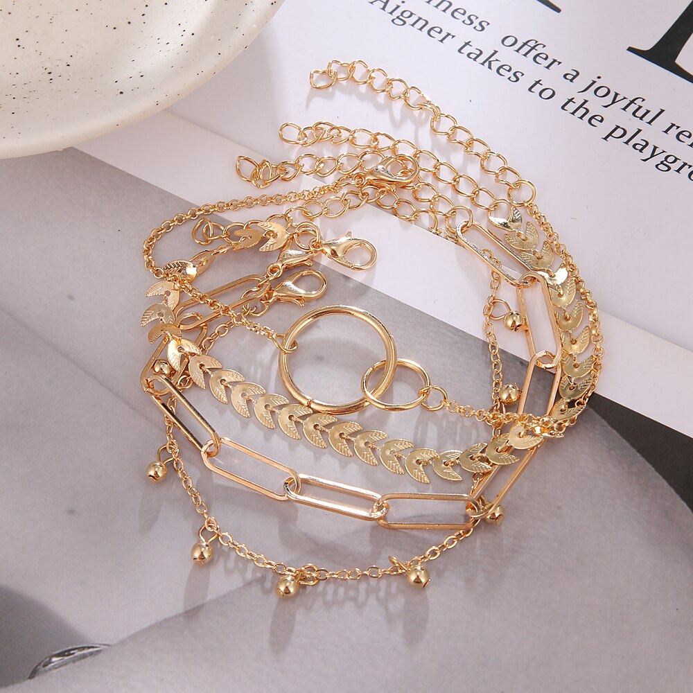 ZOVOLI Böhmischen retro mehrschichtig Punk Gold Strass Kette Armbänder einstellen für Frauen Schmuck Geometrische Perlen Charme Armreifen: ZO641