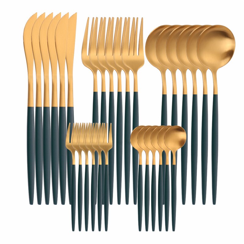 30 Pcs Matte Flatware Tableware Fork Knive Spoon Stainless Steel White Golden Cutlery Set Home Kitchen Tableware Set Dinnerware