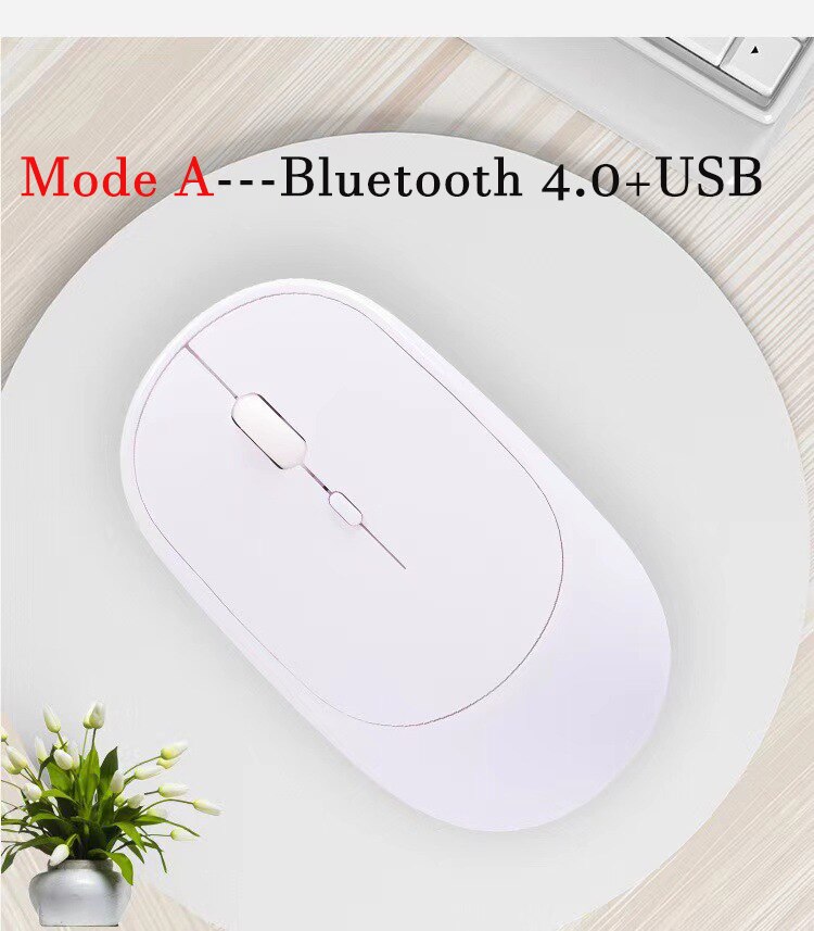 Wireless Silent Mouse Charge Bluetooth-Compatible For MacBook PC iPad 2 Modes Selected Bluetooth 4.0+USB/Only Bluetooth Mouse: Mode A--White