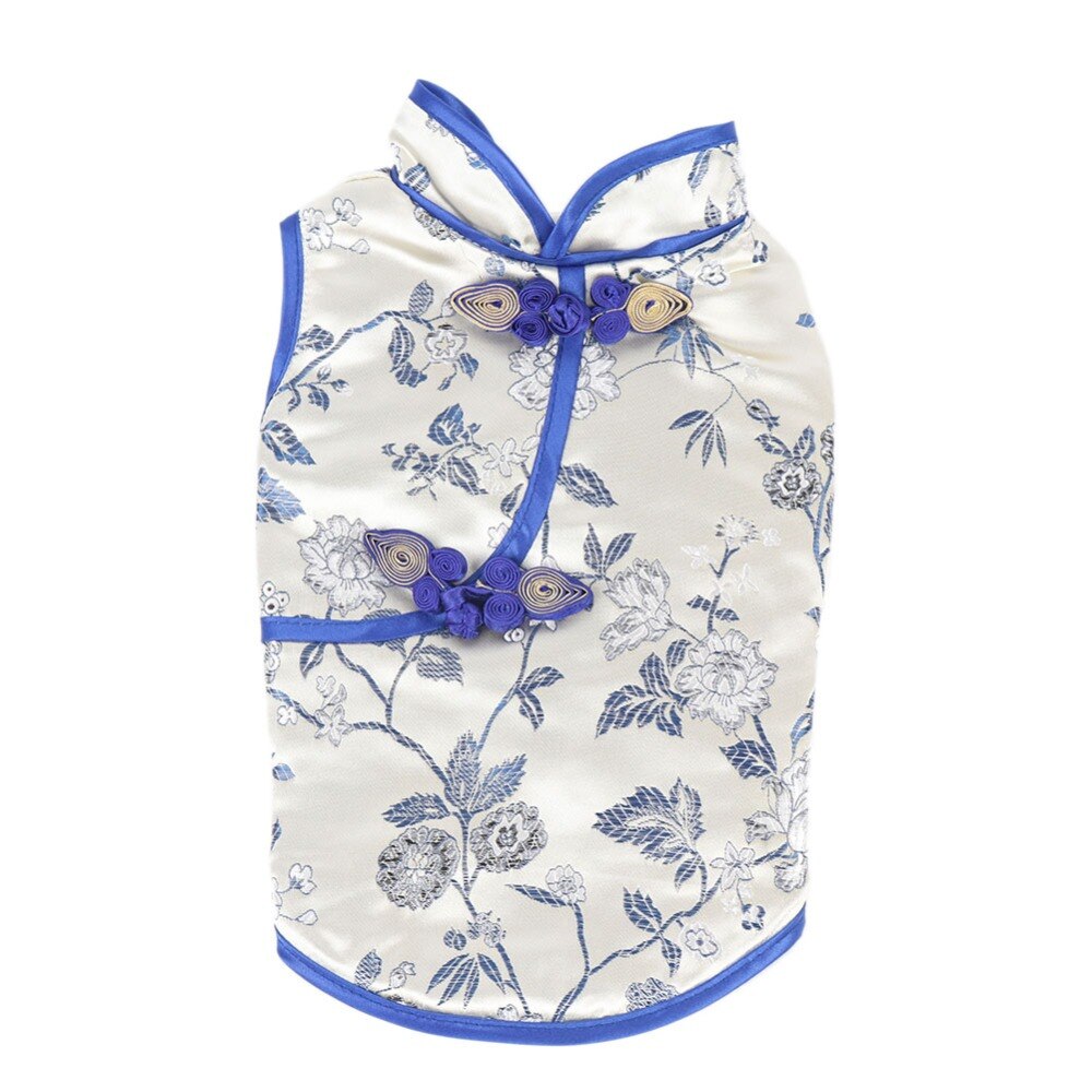 Katten Jurken Bloemen Borduren Tapestry Satijn Cheongsam voor Huisdieren Kat Kleding Outfit kedi giysileri S-XXL