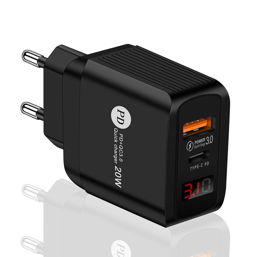 20W Qc Pd 4.0 3.0 Quick Charge Autolader Voor Samsung S10 9 Snelle Auto Opladen Voor Xiaomi Iphone type C Huawei Auto Usb Lader: EU Plug Black