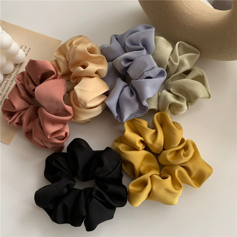 Scrunchie de seda elástica Multicolor para mujer, banda para el cabello, soporte para cola de caballo, diadema, accesorios para el cabello, lazos para el cabello de Color sólido de seda satinada, 1 pieza
