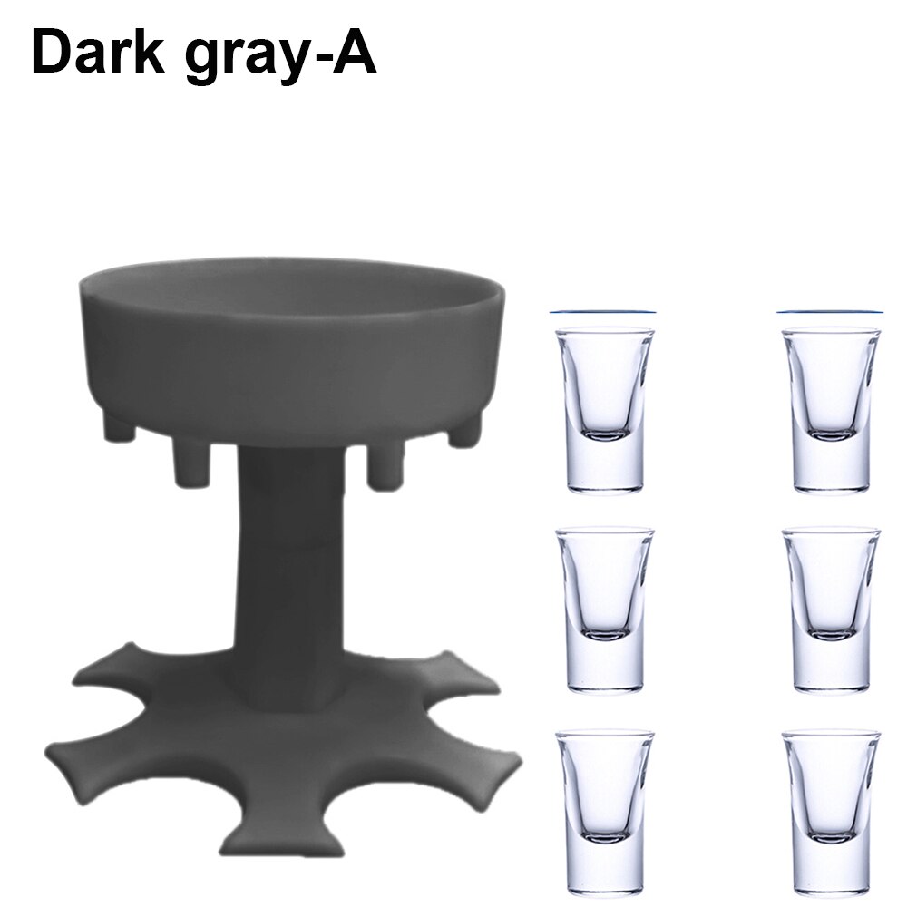 6 Shot Beverage Glass Dispenser Holder Portable Wine Dispenser Pourer Drinking Bar Shot Dispenser Party Bar Accessory: Dark gray-A