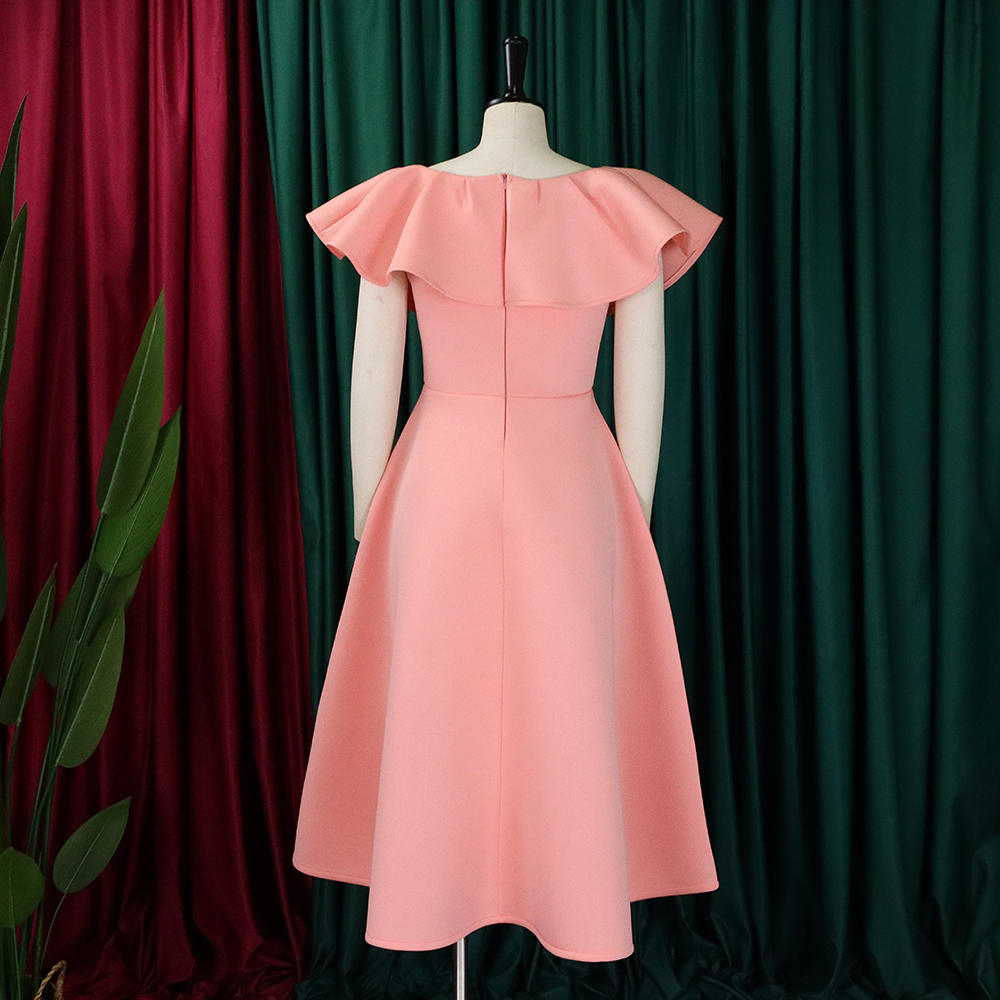 Robes de soirée élégantes pour femmes, col rond, manches à volants, taille haute, ligne A plissée, mi-mollet, robe de luxe pour dîner d'anniversaire