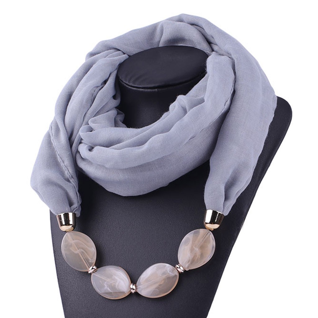 Collier de bijouterie décoratif multi-style | Collier en résine de perles, pendentif écharpe pour femmes, foulards de tête Hijab en coton lin doux, Echarpe # YJ Femme: Gray 
