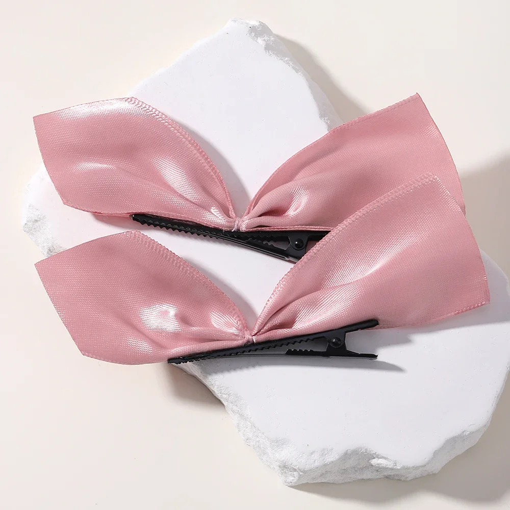 Pinces à cheveux avec ruban noir et blanc, 2 pièces, Vintage, épingle à cheveux latérale, Barrettes mignonnes pour filles, accessoires de coiffure pour femmes: GRIS