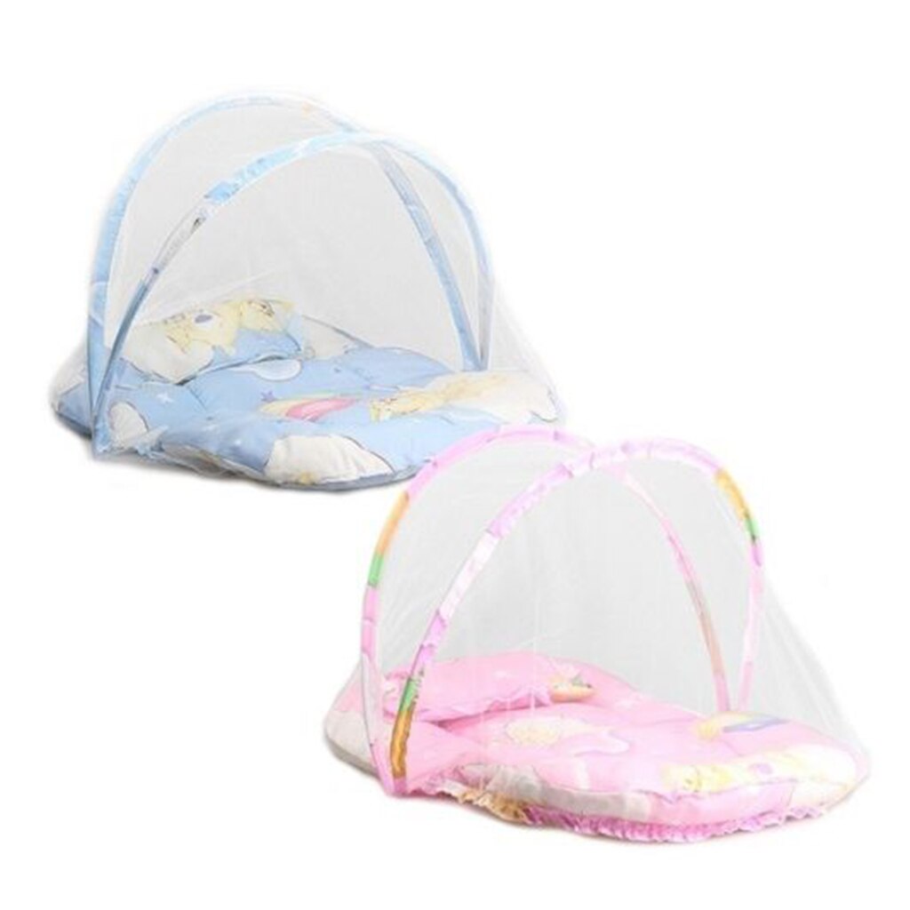 Folding Mosquito Net Kids Crib BedFolding Baby Mosquito Net Tent + Pillow + Cotton Pad Mattress