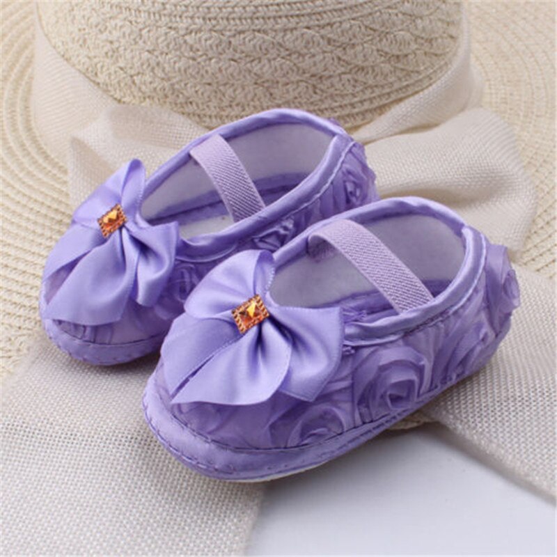 Chaussures en tissu pour bébés filles de 0 à 18 mois, semelles souples antidérapantes, avec ruban Rose et nœud papillon, pour nourrissons, printemps, été et automne