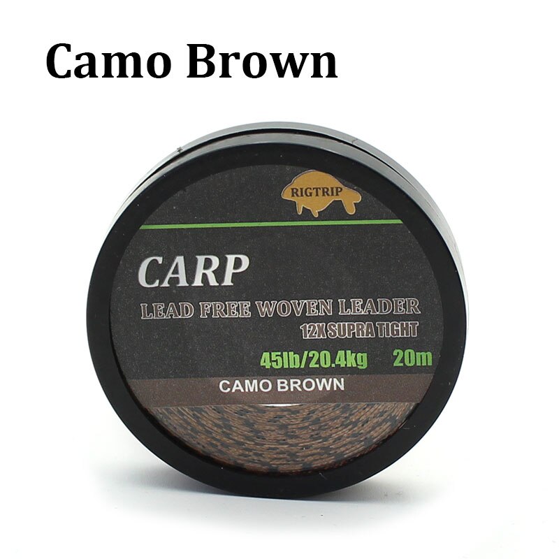 20m carpa linha de pesca sem chumbo linha líder carpa equipamentos de cabelo 12 strand trança linha para carpa grossa acessórios pesca fim equipamento: Camo brown