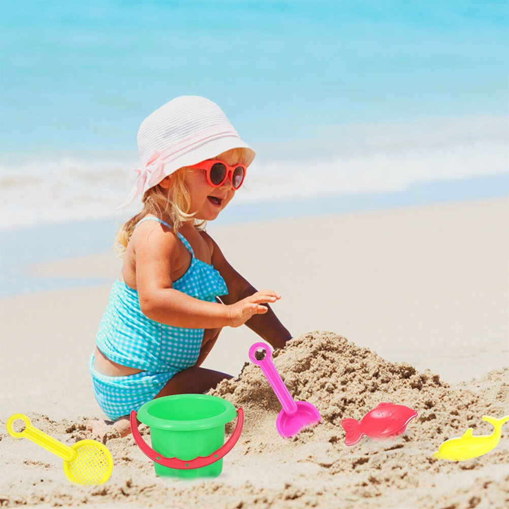 8 Sets Funny Beach Child Sand Dredging Tool Cartoon Beach Bucket Plaything