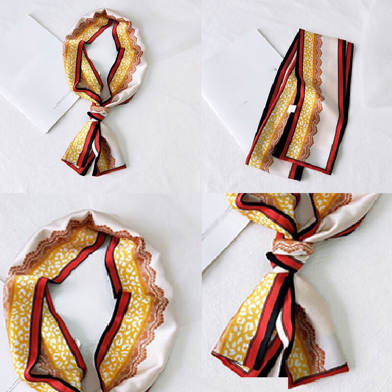 Women Neck Scarf Diy Hair Tie Hairbands Euro Style Skinny Wristband Narrow Long Striped Scarves Handbag Ribbon
