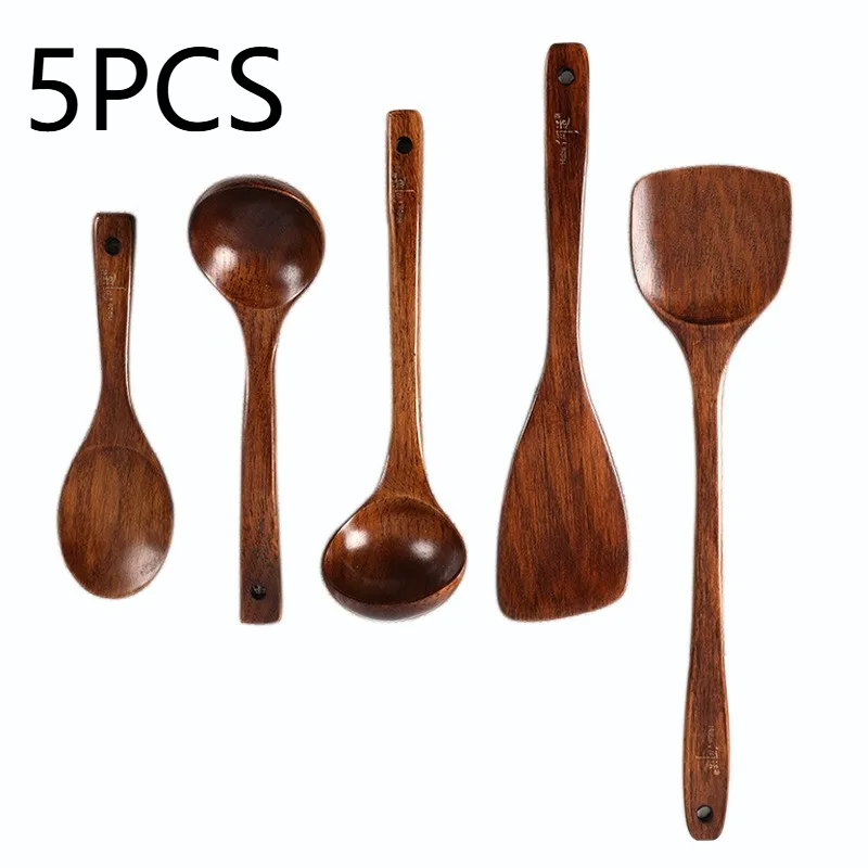 Wood Kitchenware Cooking Set Household Cooking Spoon Set Salad Spoon Fork Stirring Spoon Kitchen Baking Set: Blue