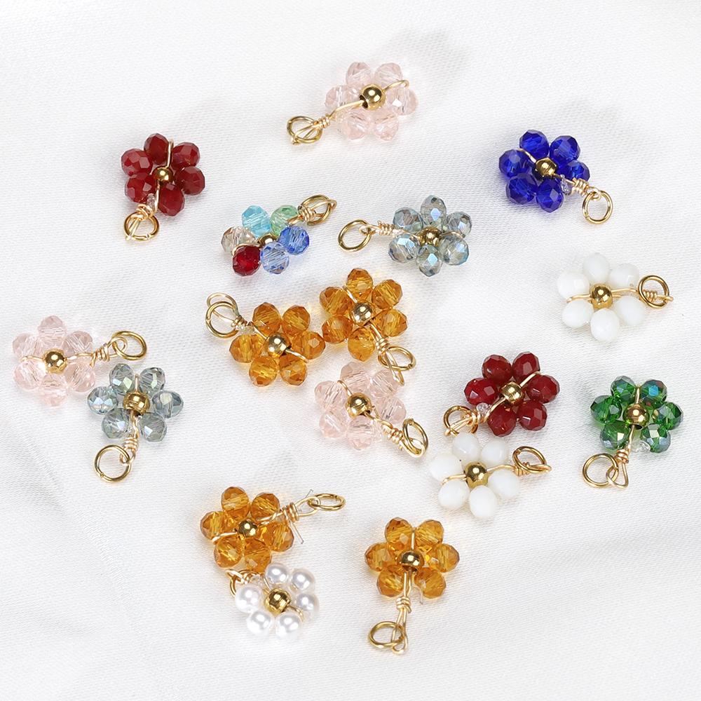 20 piezas de cuentas de perlas de imitación de flores de acero inoxidable, colgantes para fabricación de joyería, accesorios para pulseras y collares hechos a mano DIY: Color amarillo dorado claro