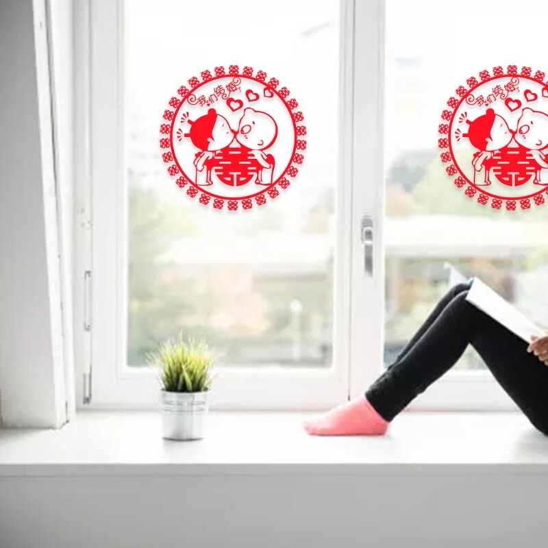 Chinese Wedding Hi Word Window Static Sticker Family Decoration Wall Decor Red Window Grilles