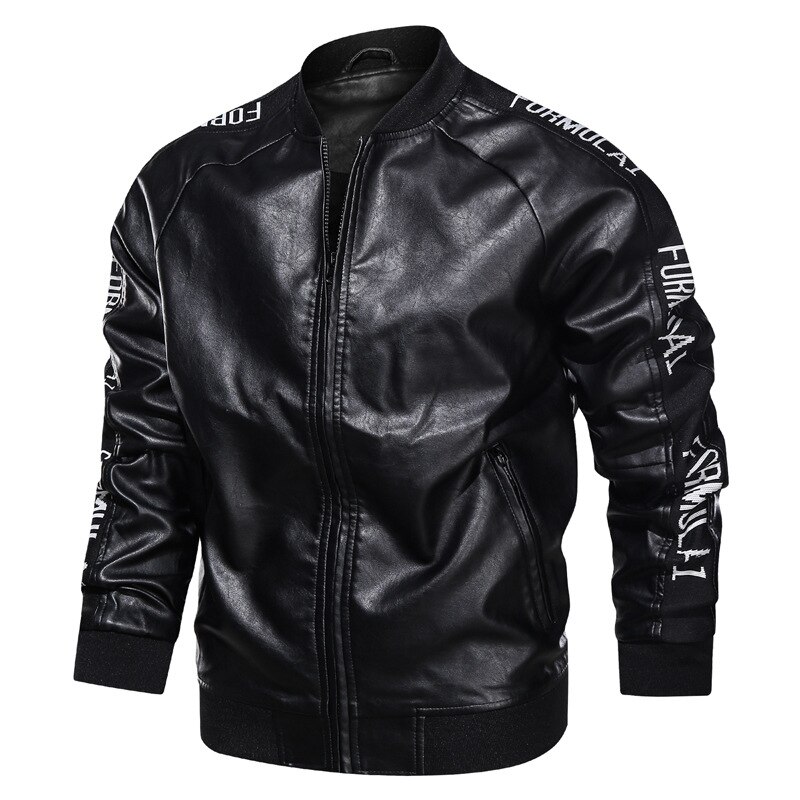 Vinter pu læderjakke mænd broderi motor jakke frakke vindjakke varm chaqueta cuero hombre herre biker jakke: Mgc 09 sort / Xxl