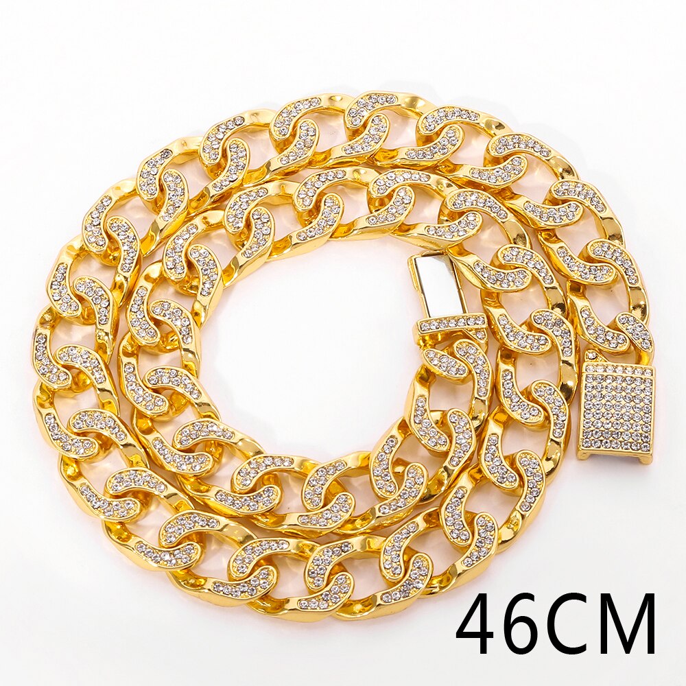 Hip hop jewelry S-Link Cuban Link Chains Necklace Mens Iced Rhinestones Jewelry products from: 18 inches / GOLD