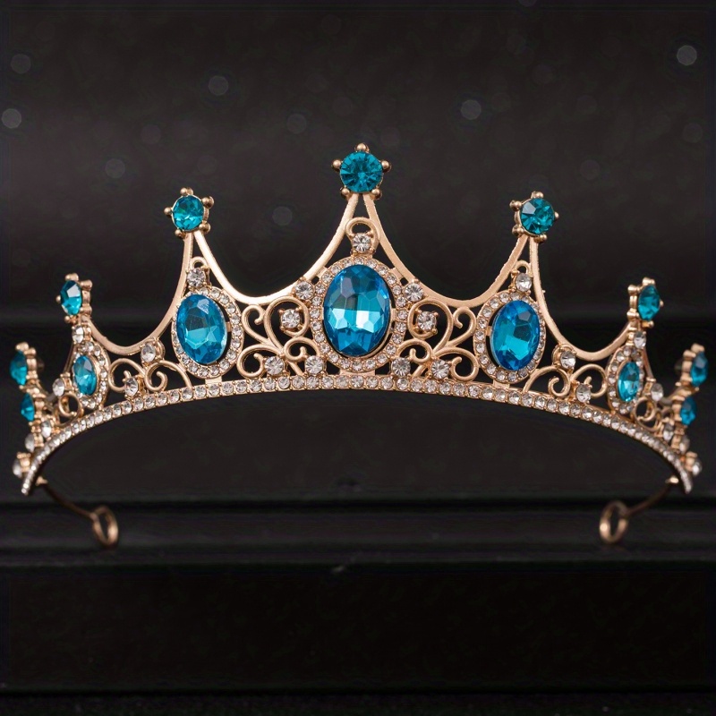 Barokke Kristallen Tiara's En Kronen Strass Prom Diadeem Kroon Tiara Voor Vrouwen Bruid Bruids Bruiloft Haaraccessoires Sieraden: Blue White Zinc Plated