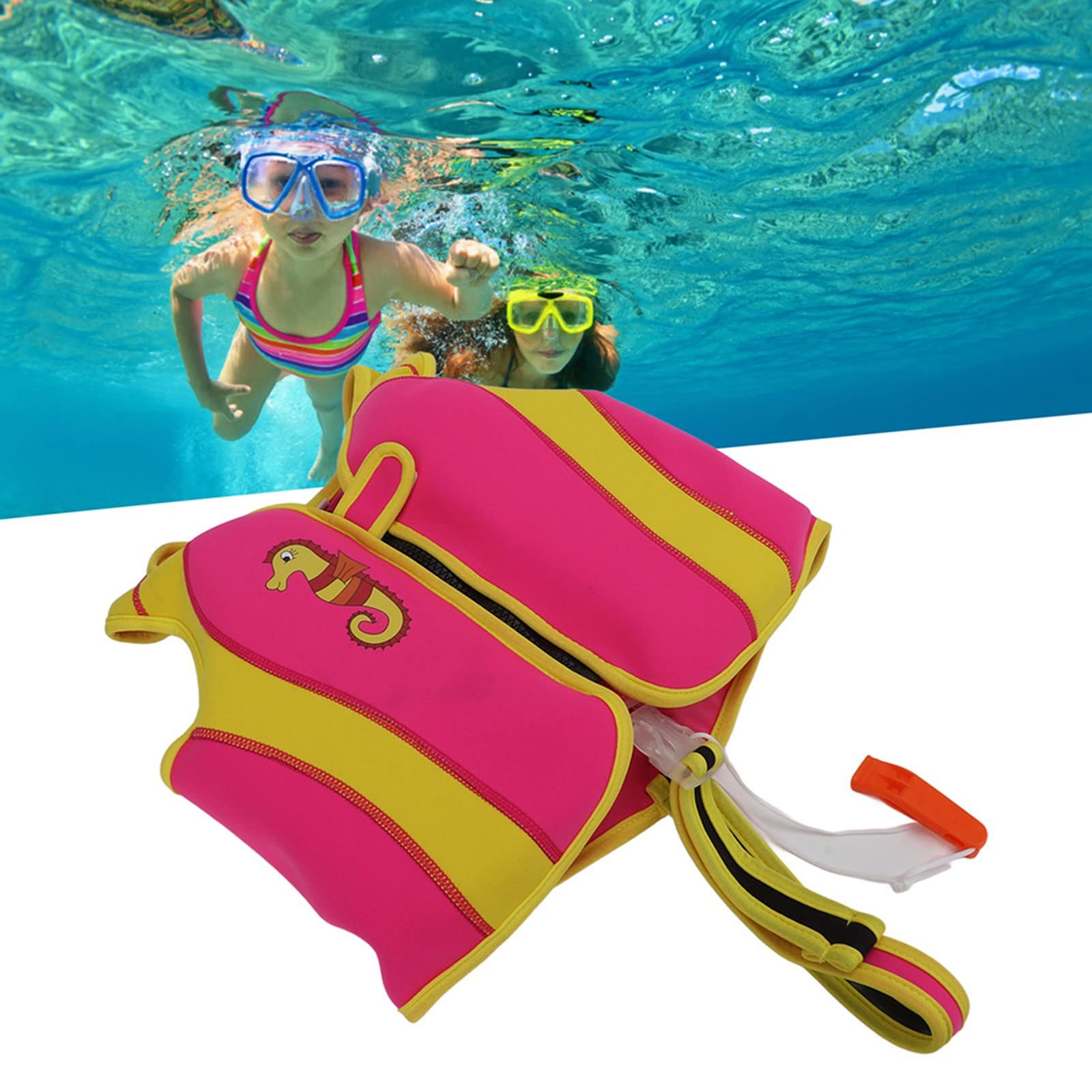 Oppustelig badedragt til børn, svømmer med hurtigudløsende spænde, farveblokket, unisex, justerbar trykknap-badedragt