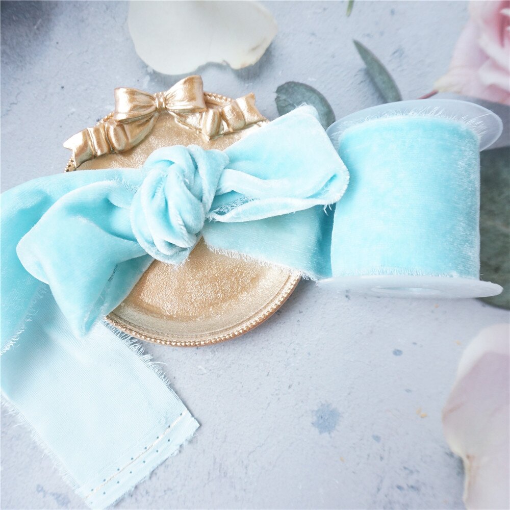 50mm Silk Velvet Ribbon With Frayed Edged Ribbon For Wedding Ribbon packaging ribbon 100% silk ribbon soft ribbon: 009