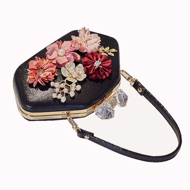 Zzslhl Vrouwen Elegante Handtassen Avondtassen Bloem Handtassen Dames Mode Handtassen: Black