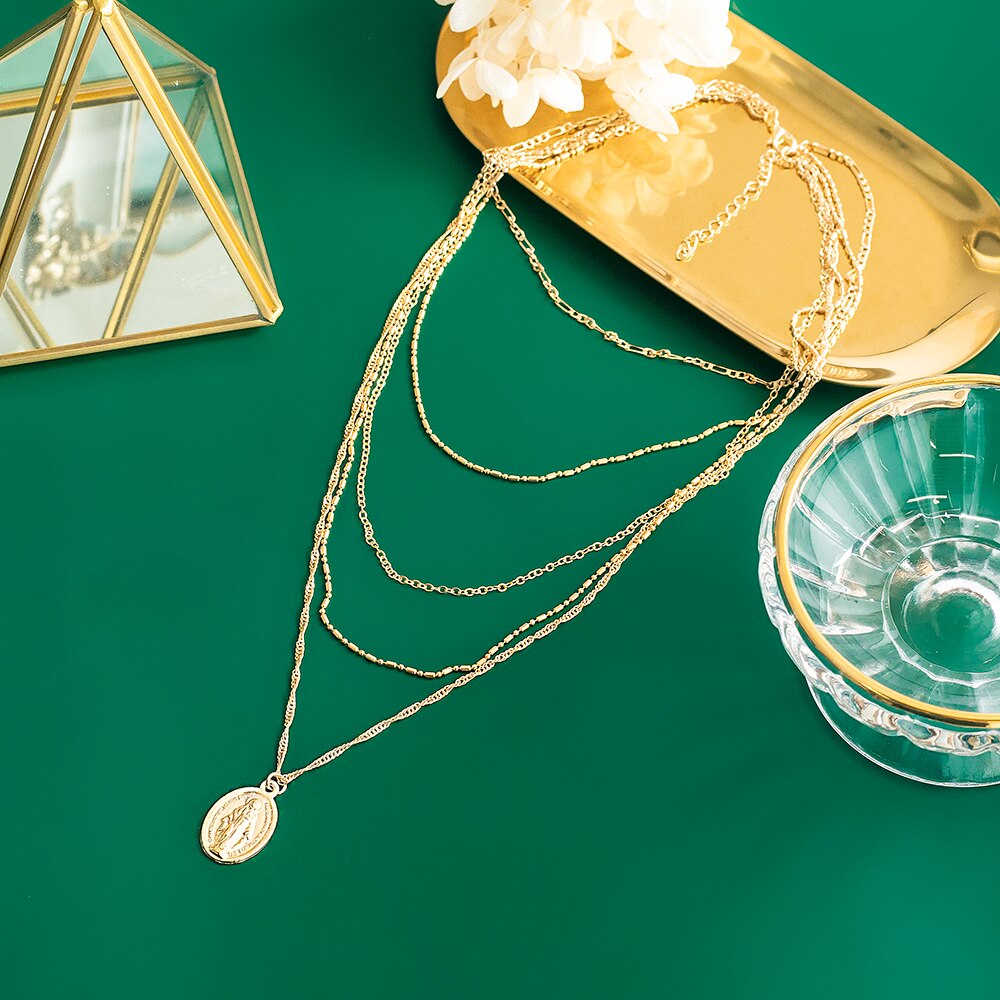 Boho multi-elemento de cristal colares para mulheres moda colar de ouro vintage várias camadas pingente colar de jóias presente: Gold 9