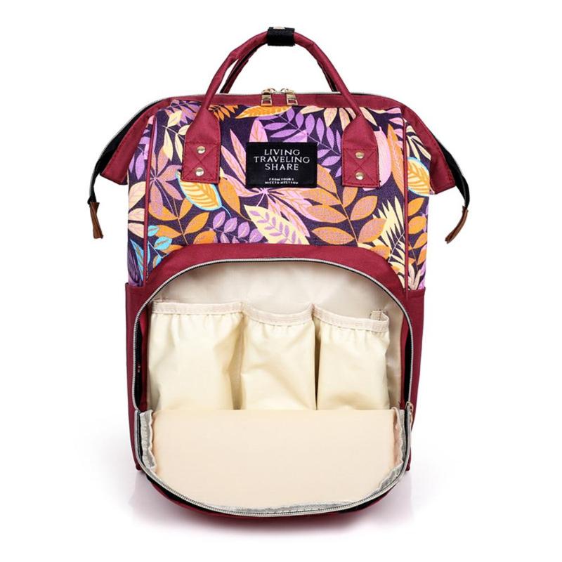 Large capacity Mummy Maternity Travel Backpacks Nylon Plant Print Stylish Baby Diaper Shoulder Bags Daily Casual Travel