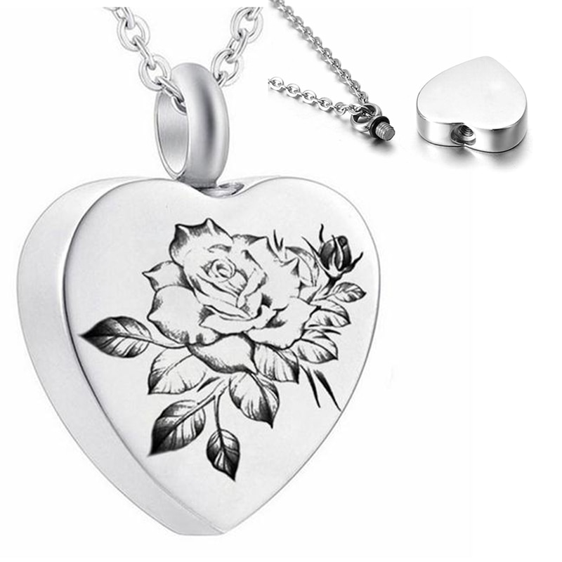 Colar urno de cremação cardíaca, joia urna, pingente memorial, kit de enchimento e saco de veludo para presente: Banhado em Prata