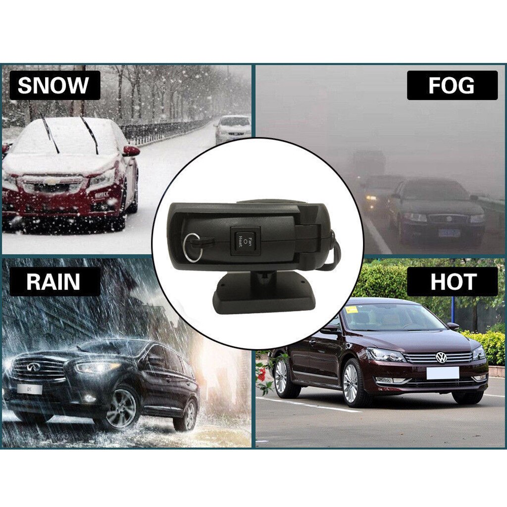 Désembueur portatif automatique de dégivreur de chauffage de voiture 12/24V 200W pare-brise électrique de chauffage de 360 degrés ventilateur de refroidissement de chauffage d'abs