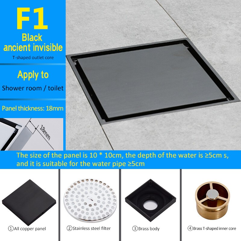 Roestvrij Floor Drains Rvs Vierkante Douche Afvoerputje Tegel Insert Afvoer Kanaal Voor Badkamer Keuken Afval Rooster: F1