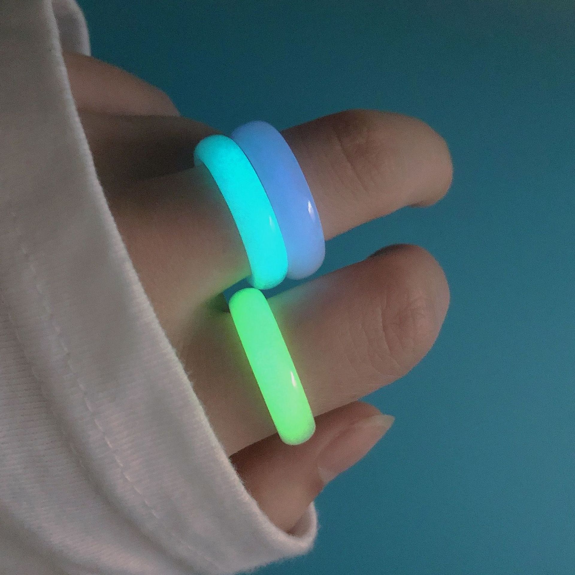 2020 moda anel de fósforo luminoso multi cor anel brilhando no anel escuro 3 cor jóias opcionais