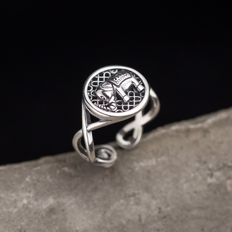 925 Sterling Silver Elephant Rings For Women Adjustable Size Finger Rings Girls Party Wedding Jewelry