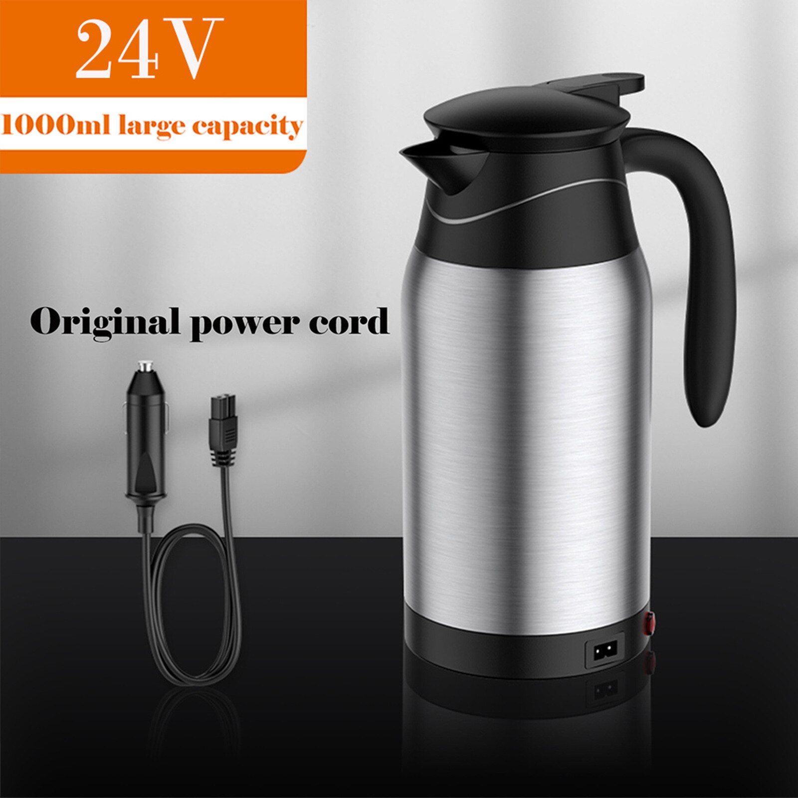Gourde chauffante électrique pour voiture, bouilloire à eau, en acier, 24v, 1000ml, Thermos, # g30