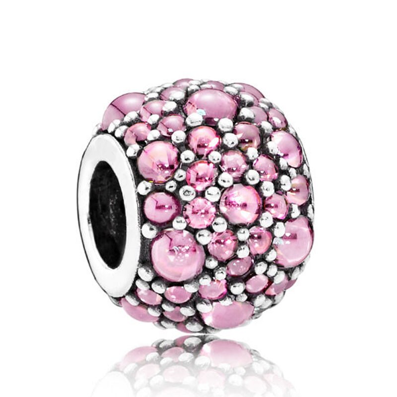 Mosaic Ball Blue & Clear Enchanted Chiselled Elegance Droplet Charm 925 Sterling Silver Beads Fit Bracelet DIY Jewelry: P-D-106-Pink