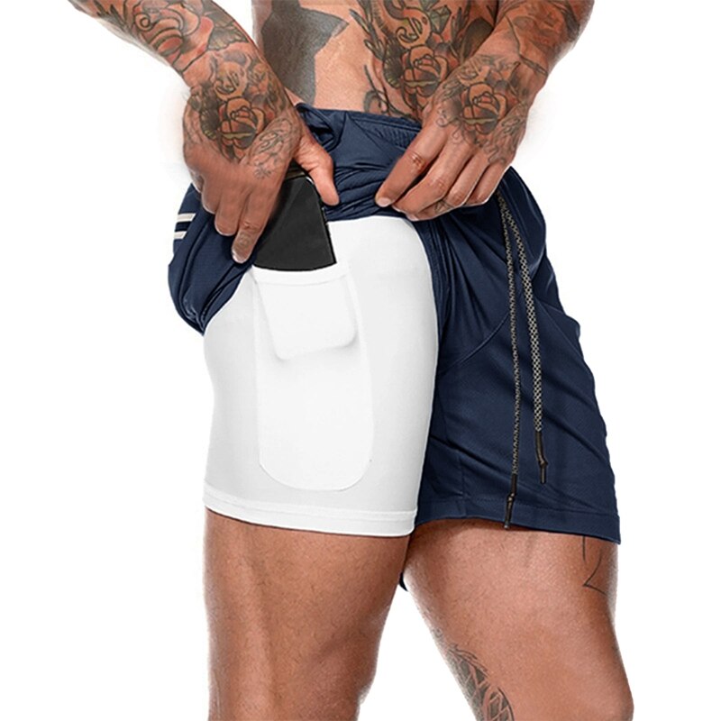 Mannen Dubbele Laag Mesh Fitness Shorts Gym Running Zachte Sneldrogende Shorts Sneldrogende Broek Fietsbroek: Blue / L