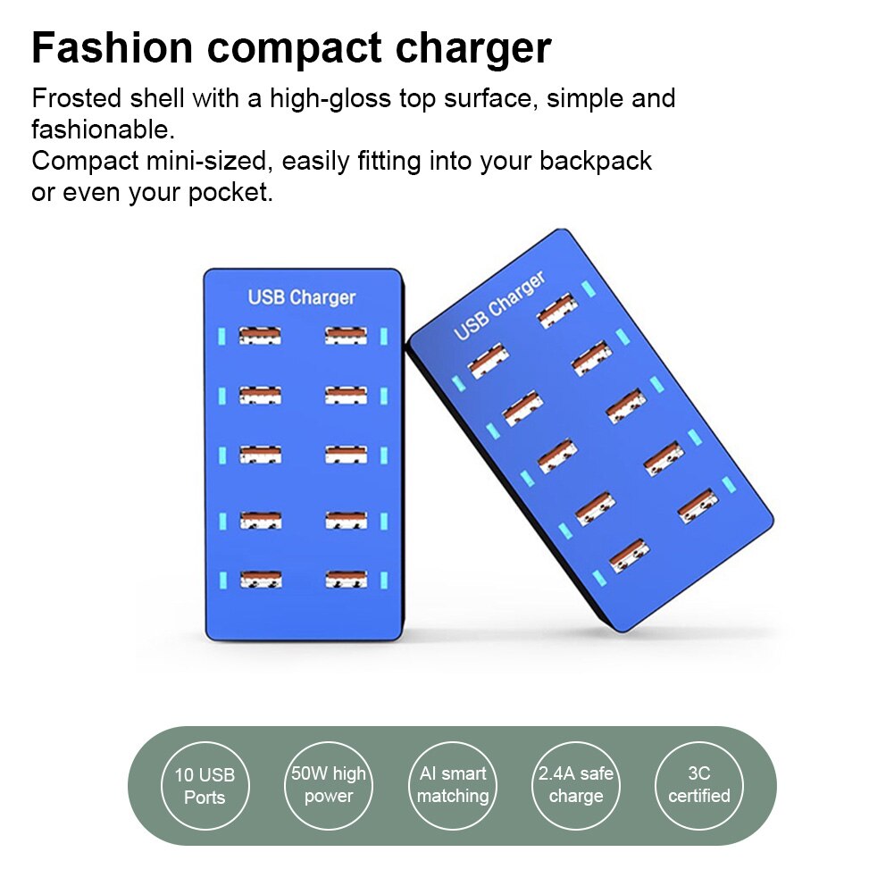 10 portów ładowarka Mulit hub 5V ładowarka USB 50W szybka ładowarka USB z szybkim ładowaniem ładowarka USB do telefonu MacBook Laptop Smartphone
