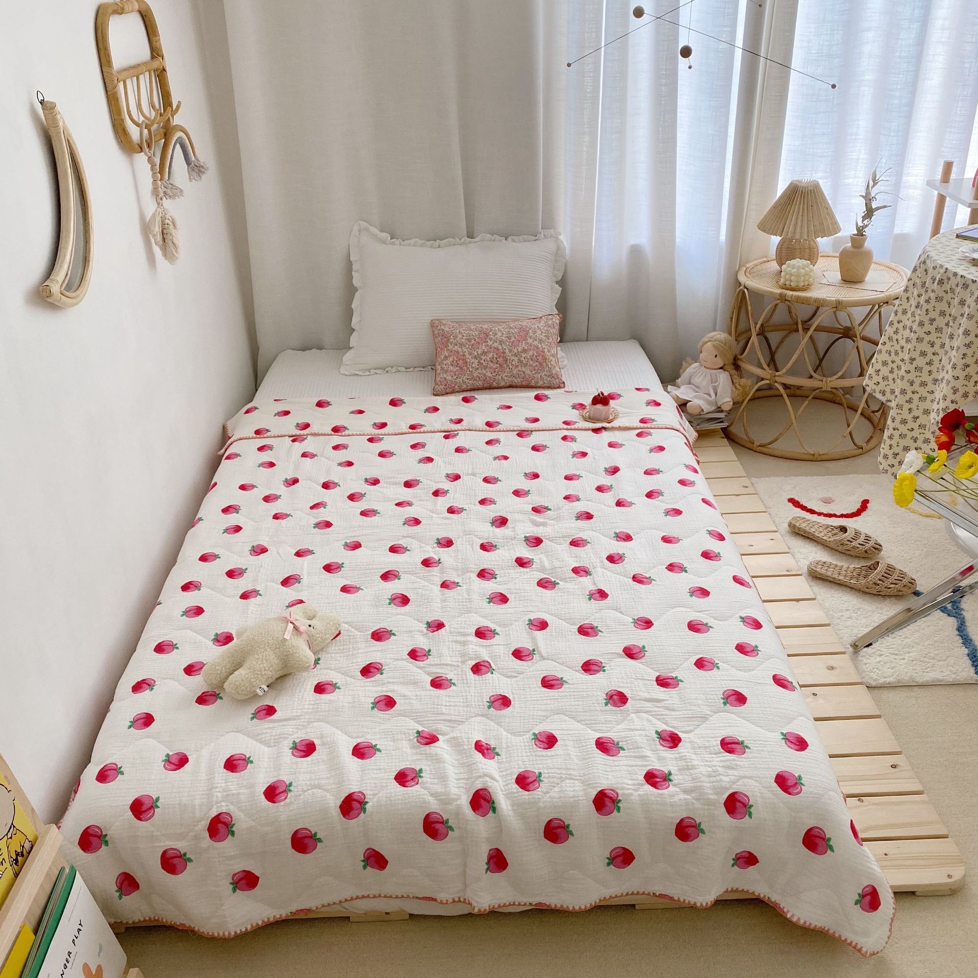 95*115cm sommerdyner til børn 100%  luftgennemtrængelighedstæpper i bomuld til hjemmet børnehave skolebørn sengetøj: Fersken