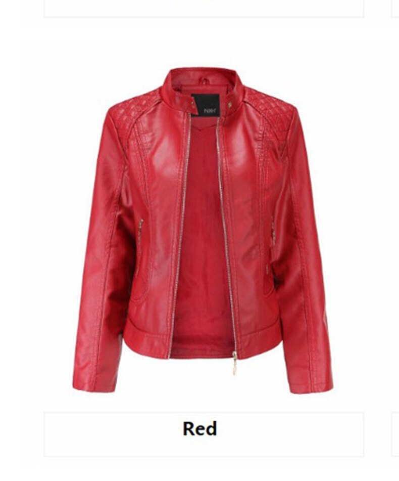 Women's Spring And Autumn Jacket Slim Black Short Currently Available Stand Collar Female Fitness PU Leather Coat Cool Girl