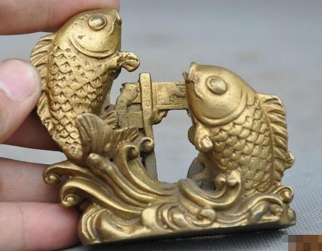 Messing Koper Chinese Feng Shui Gunstige Geluk Dier Vis Goudvis Standbeeld 3&quot;
