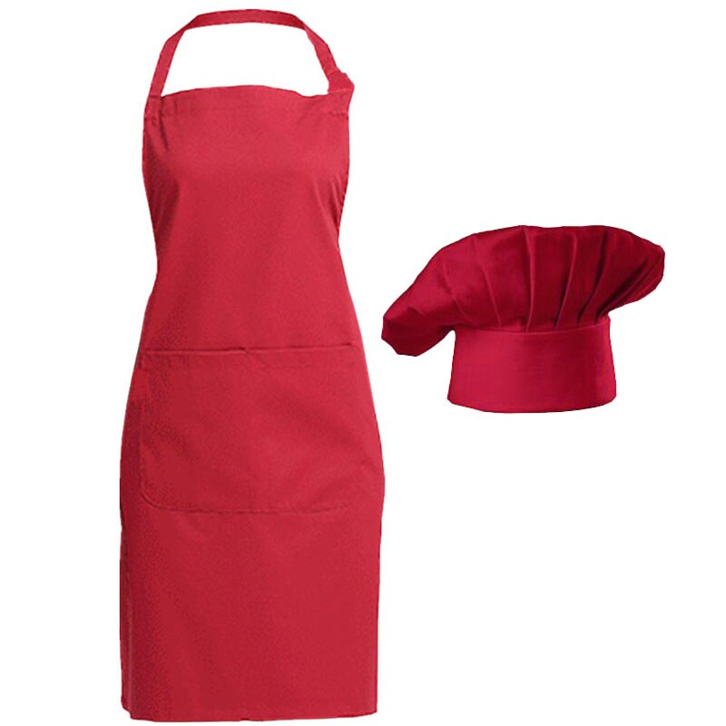 1 Juego de delantal, conjunto de gorro de Chef, delantal ajustable de media longitud para adultos, delantal de cocina a rayas para Hotel, restaurante, Chef, camarero: Rojo