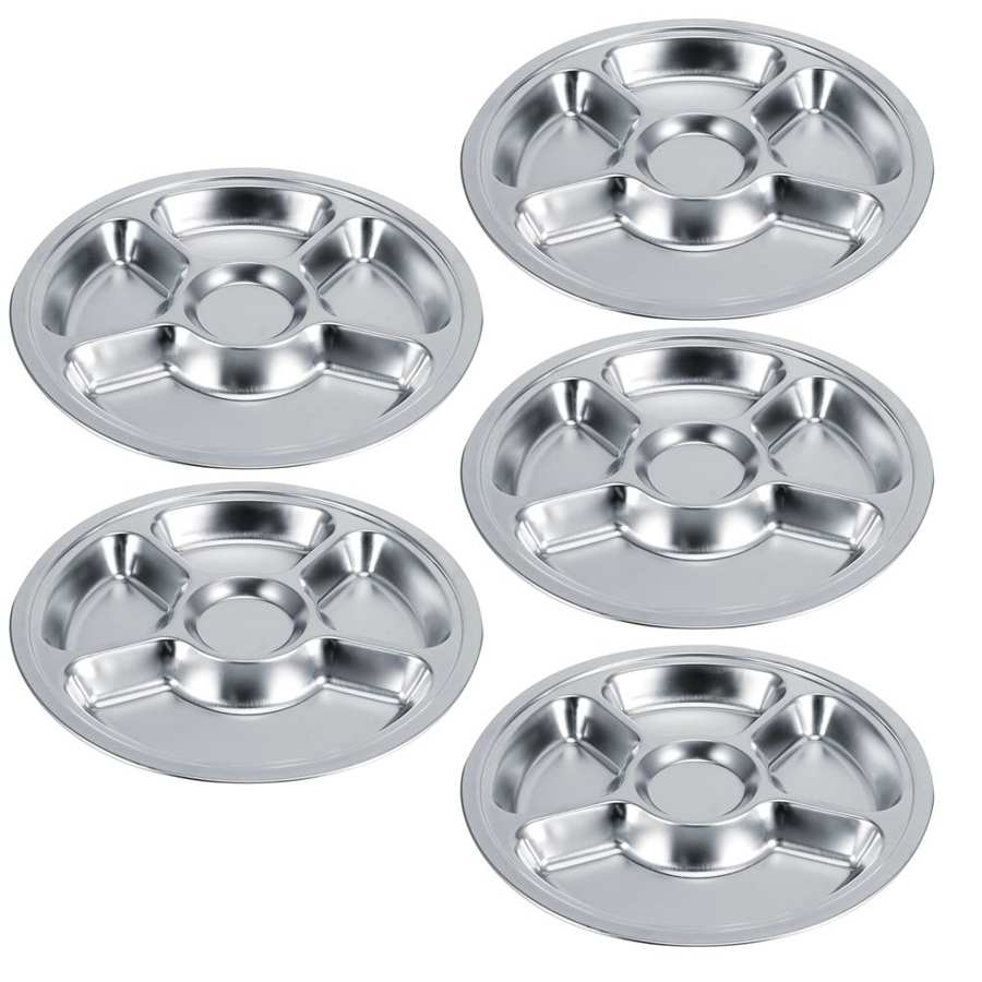 Stainless Steel Service Plate Food‑grade Partition Deepened Thicken Durable Tableware for Home: 5 cells